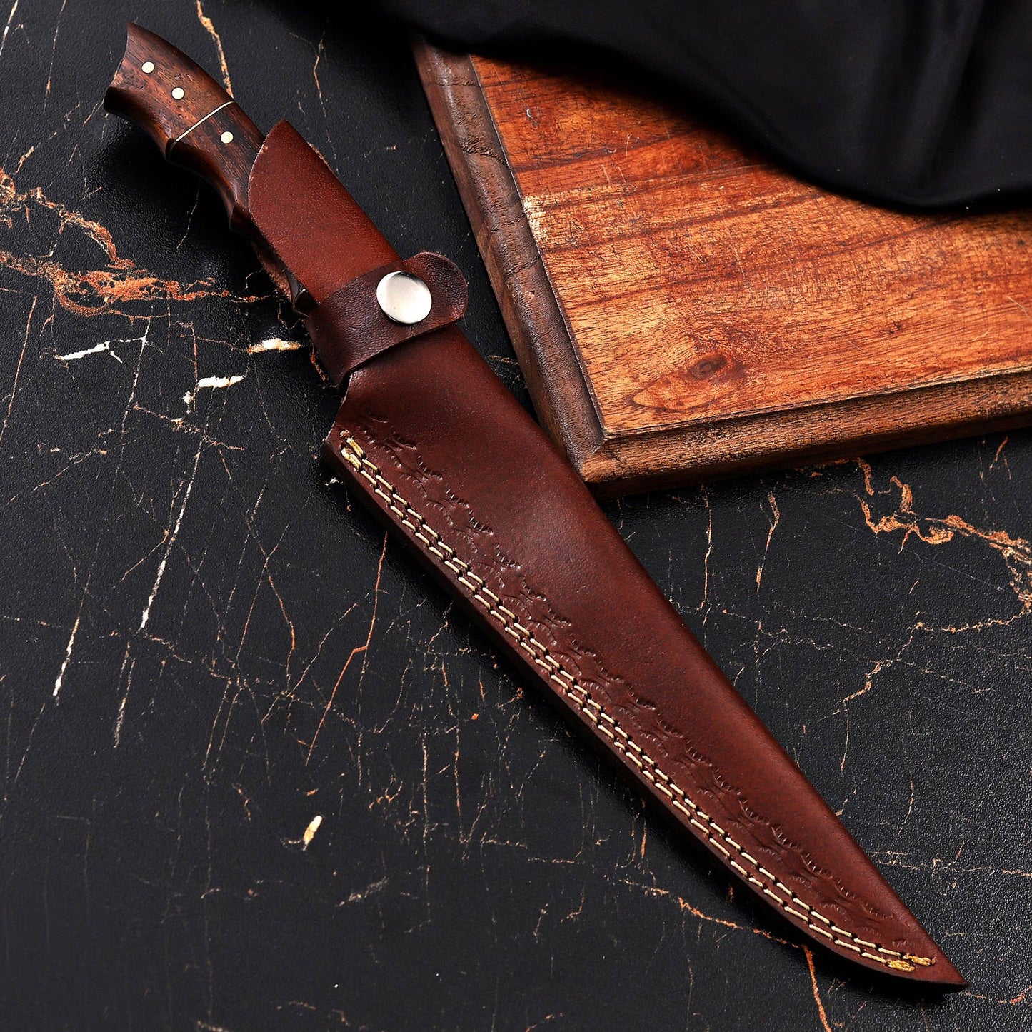 Custom Damascus Steel Fishing Fillet Knife - Rosewood