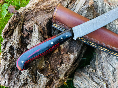 Custom Damascus Steel Fishing Fillet Knife - Diamond Wood