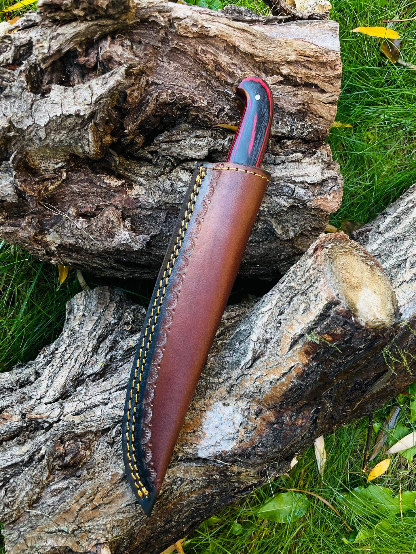 Custom Damascus Steel Fishing Fillet Knife - Diamond Wood